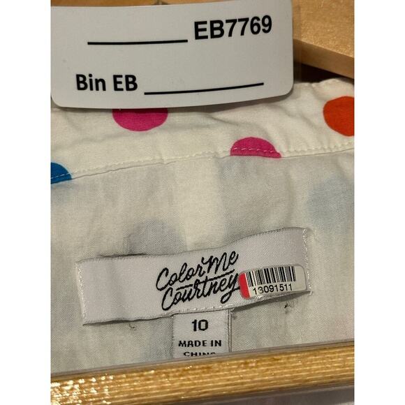 Color Me Courtney Long Short Sleeve Dress White w/polkadots Size 4 - Picture 10 of 11